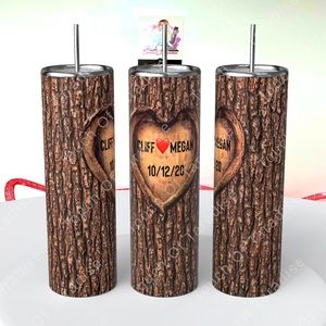 Tree bark Design Personalized Valentine’s Day 20 ounce Tumbler - Name, initials